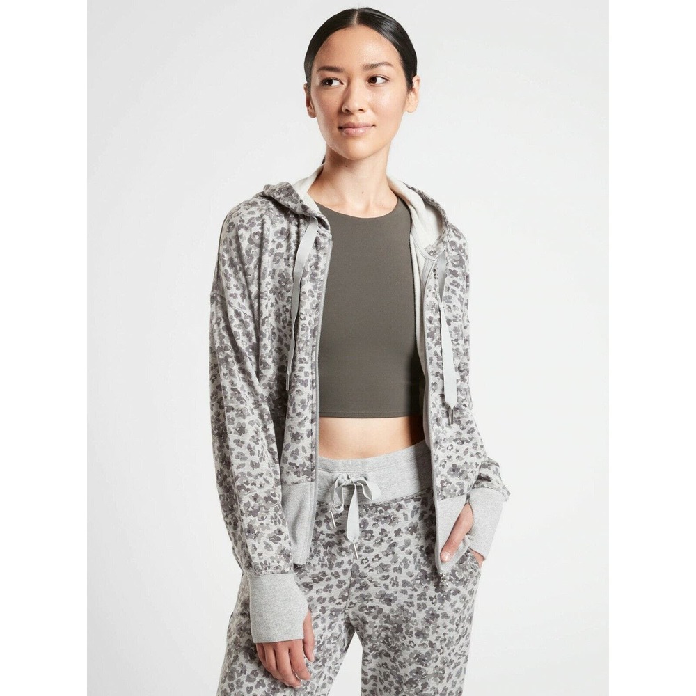 Athleta Balance Printed Sweatshirt‎ Size 2X Spotted Gray Leopard Print Hoodie